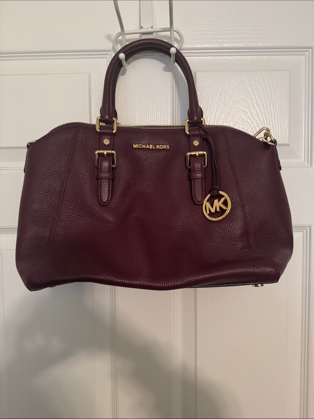 Michael Kors Peebled Leather Satchel in Deep Wine